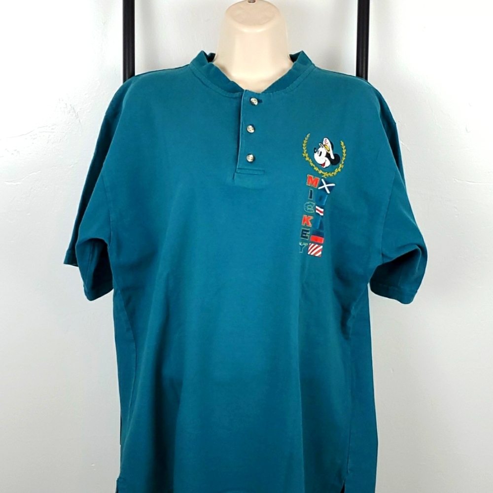 Vintage 90s Disney Mickey Mouse Embroidered Green Tee Shirt Men L